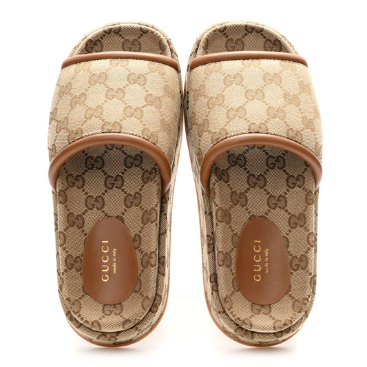 Original GG Canvas Monogram Womens GG Platform Sandals 36.5 Beige Ebony Sundial