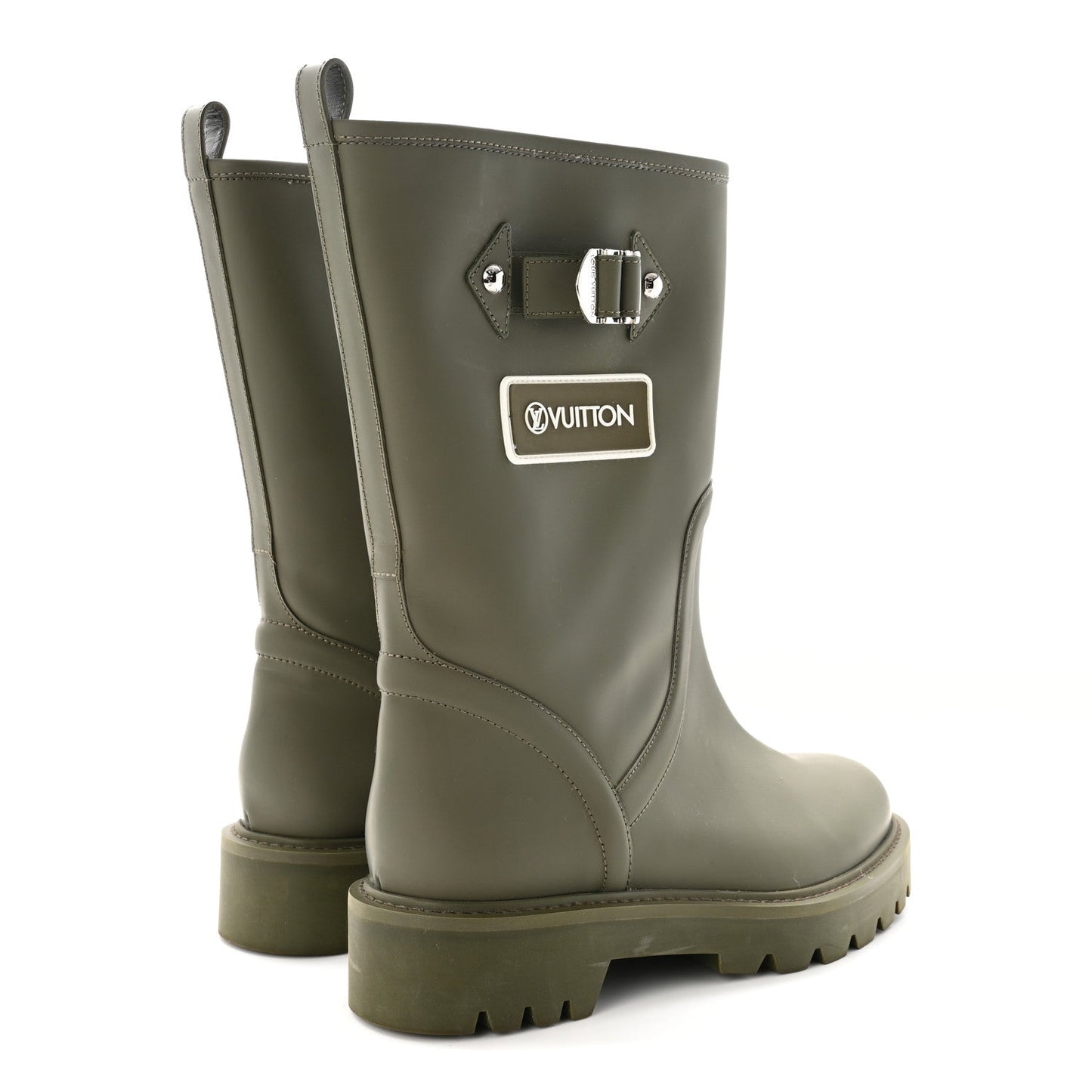 Rubber Calfskin Territory Flat Boots 37 Khaki