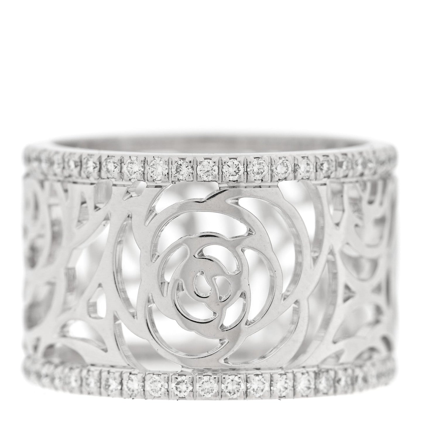 18K White Gold Diamond Camellia Ajoure Band Ring 50 5.5