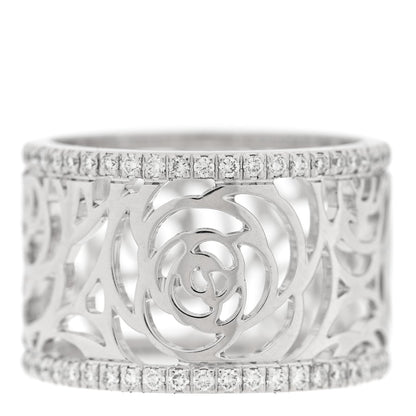18K White Gold Diamond Camellia Ajoure Band Ring 50 5.5