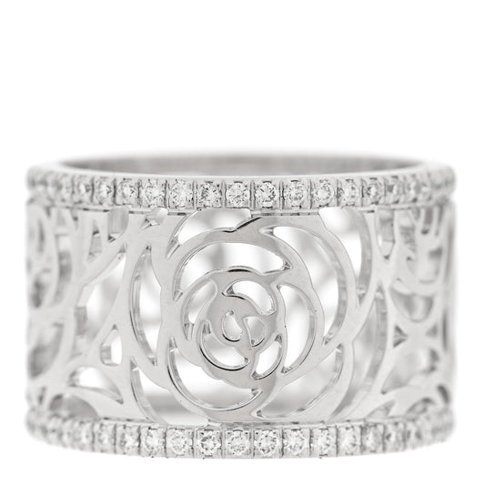18K White Gold Diamond Camellia Ajoure Band Ring 50 5.5