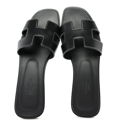 Box Calfskin Oran Sandals 37 Black
