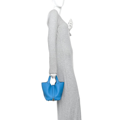 Taurillon Clemence Picotin Lock 18 PM  Bleu Frida