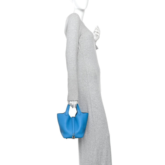 Taurillon Clemence Picotin Lock 18 PM  Bleu Frida