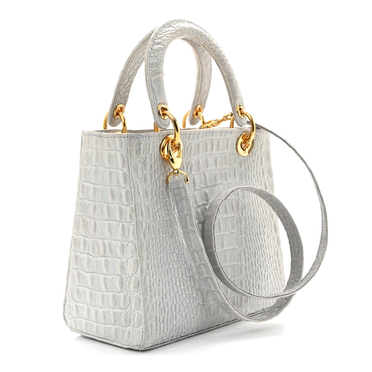 Calfskin Alligator Embossed Medium Lady Dior Light Blue
