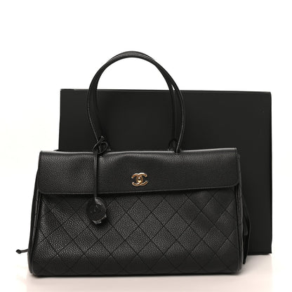 Grained Calfskin Stitched Urban Essentials Medium Shopping Bag Black