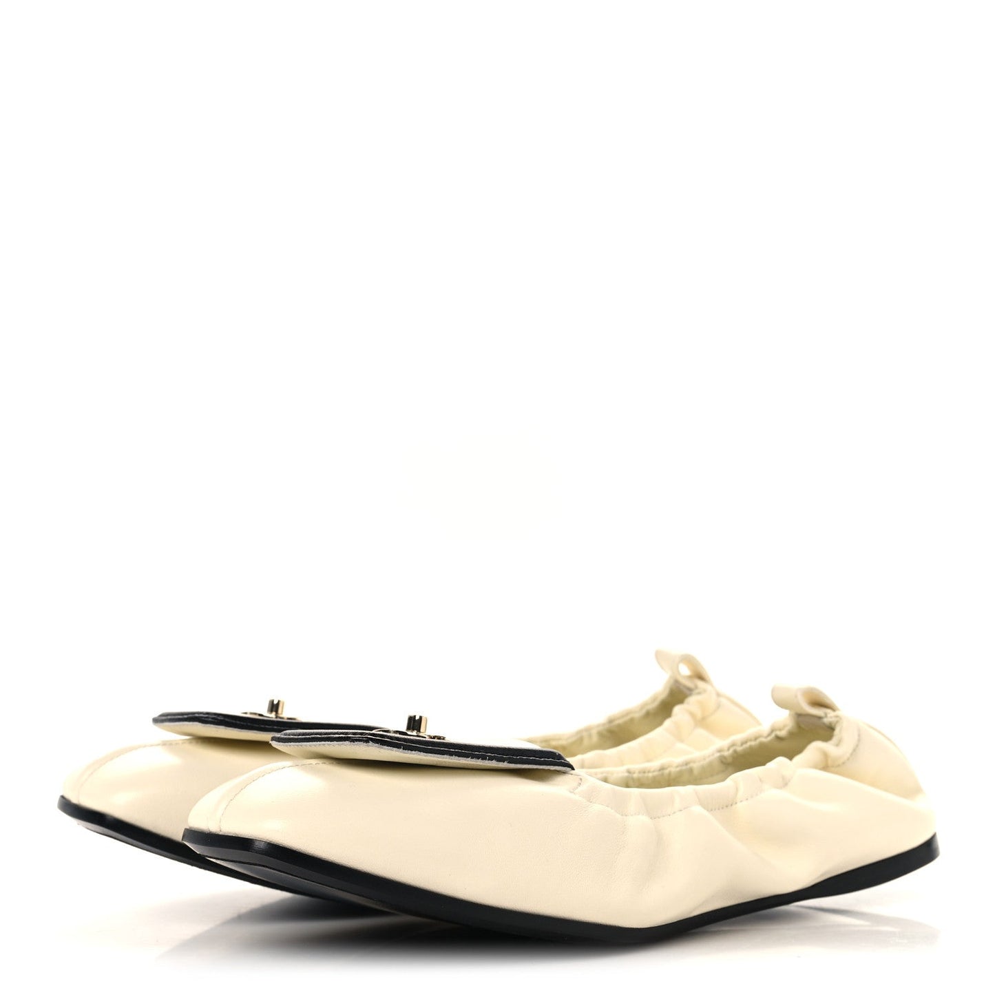 Lambskin CC Turnlock Ballerina Flats 38.5 Ivory Black