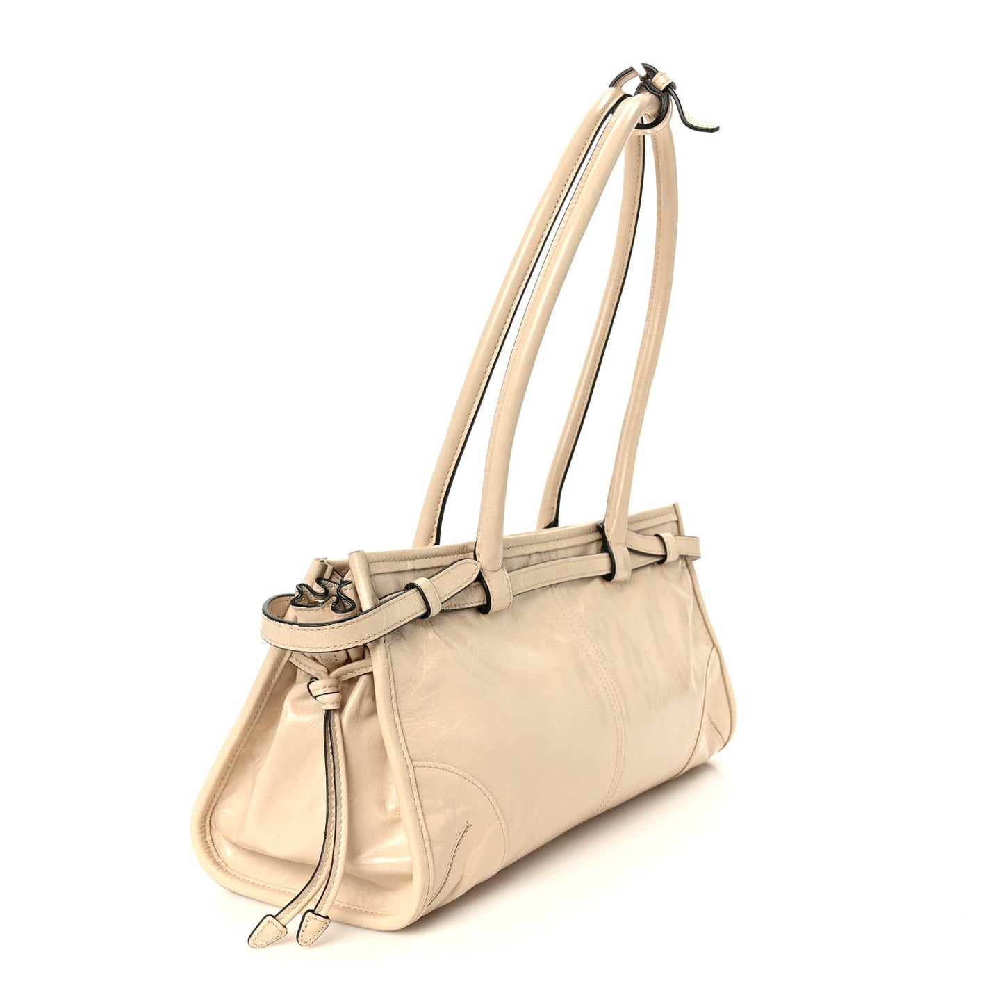 Glossy Calfskin Triangle Medium Bonnie Shoulder Bag Travertine