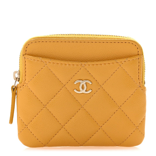 Caviar Quilted Zip Card Holder Wallet Yellow