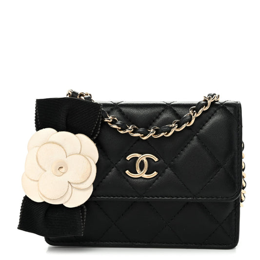 Lambskin Quilted My Chanel Lady Card Holder On Chain Black