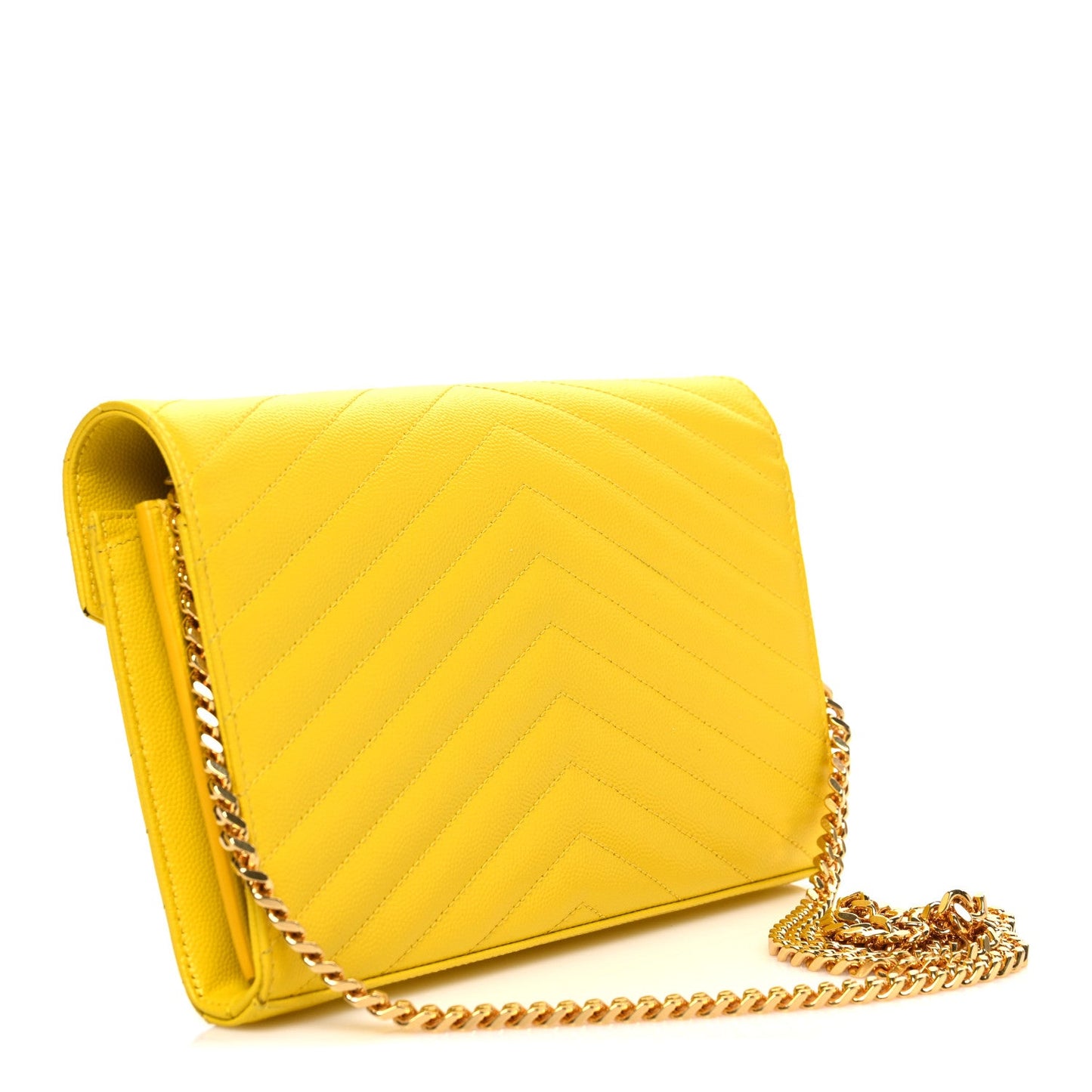 Grain De Poudre Matelasse Chevron Monogram Chain Wallet Yellow