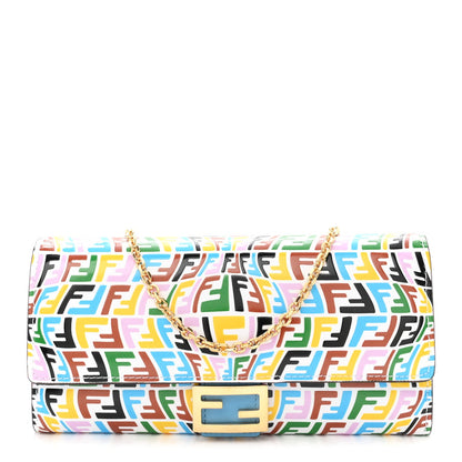 X SARAH COLEMAN Vitello Liberty Ceylon Micro FF Fish Eye Embossed Continental Envelope Wallet On Chain Multicolor Cyber Blue