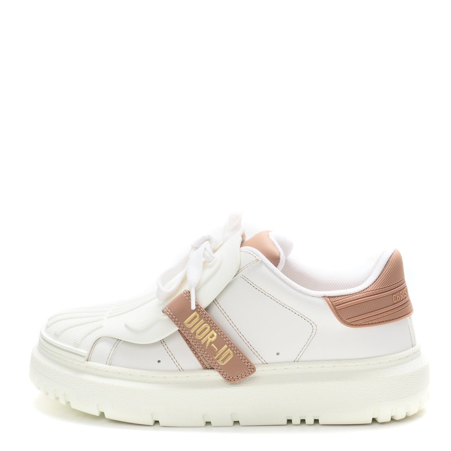 Calfskin Bi-Color Dior-ID Platform Sneakers 37.5 White Nude