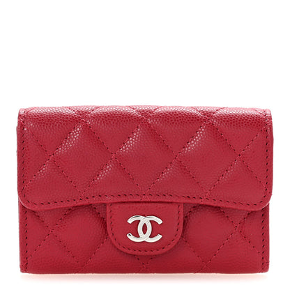 Caviar Quilted Flap Card Holder Wallet Dark Pink