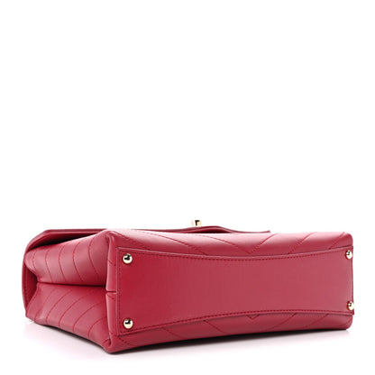 Calfskin Chevron Stitched Small Coco Flap Bag Pink