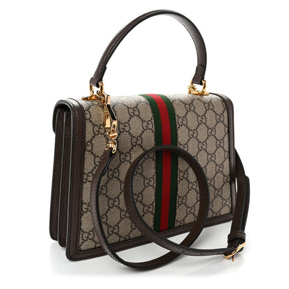 GG Supreme Monogram Textured Dollar Calfskin Web Small Ophidia Padlock Top Handle Bag Beige Ebony New Acero