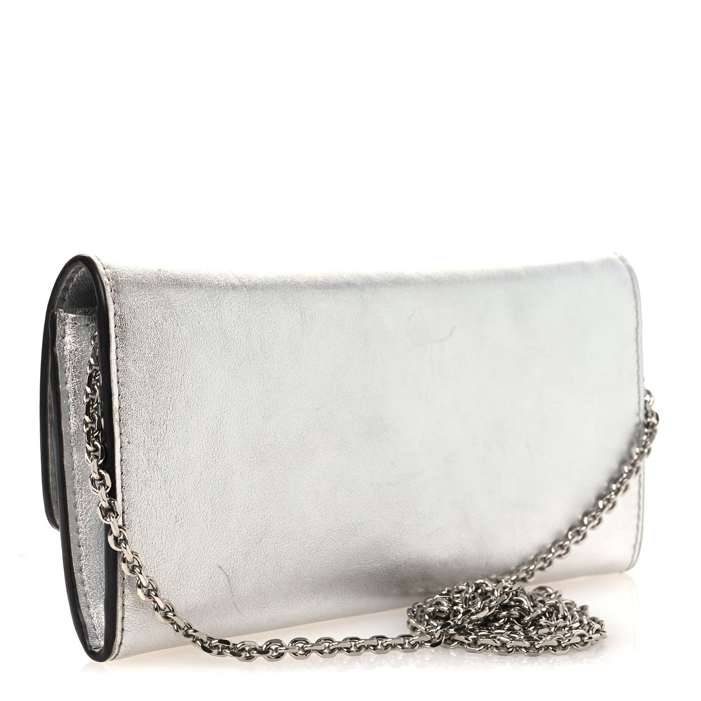 Metallic Calfskin Continental Wallet On Chain Argento