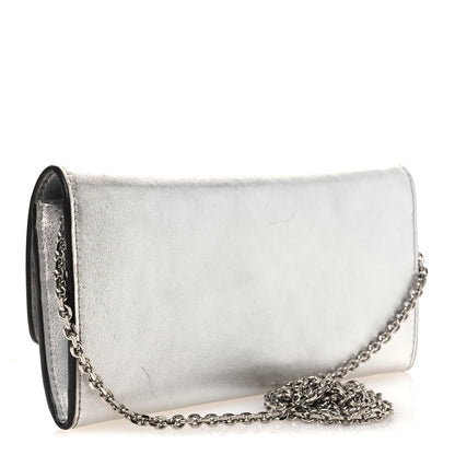Metallic Calfskin Continental Wallet On Chain Argento