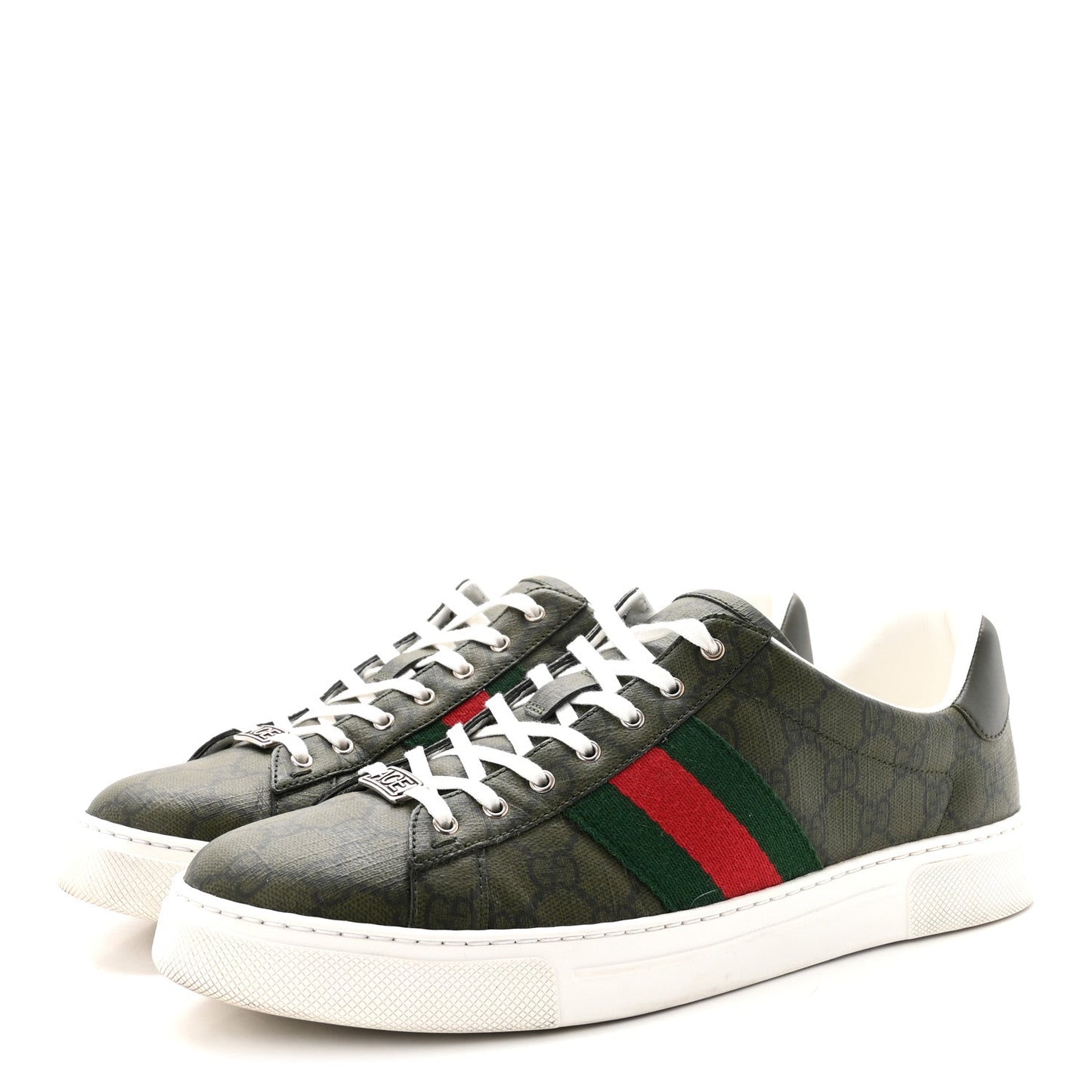GG Supreme Monogram Web Mens New Ace Sneakers 10 Green