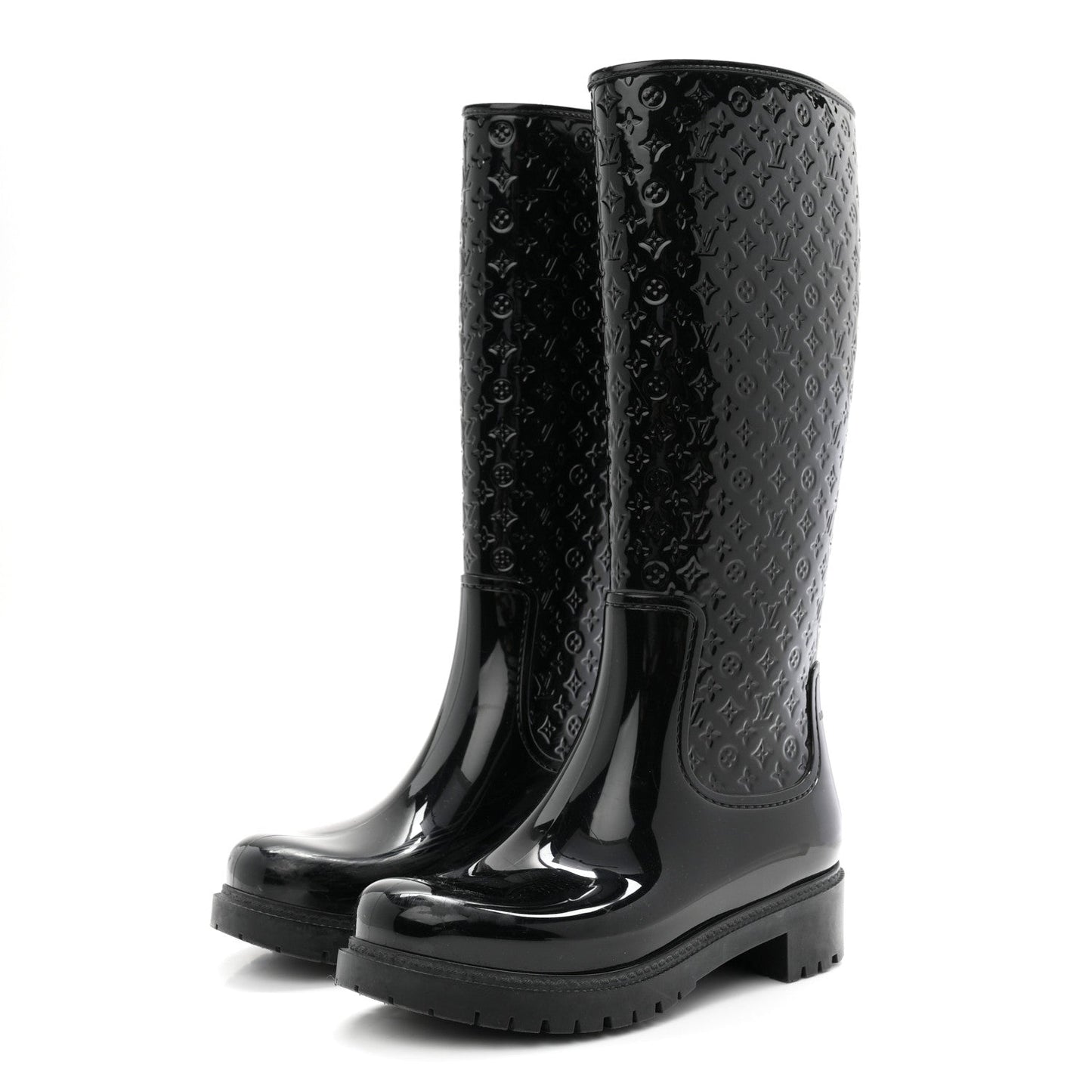 Rubber Embossed Monogram Splash Rain Boots 38 Black