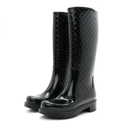 Rubber Embossed Monogram Splash Rain Boots 38 Black