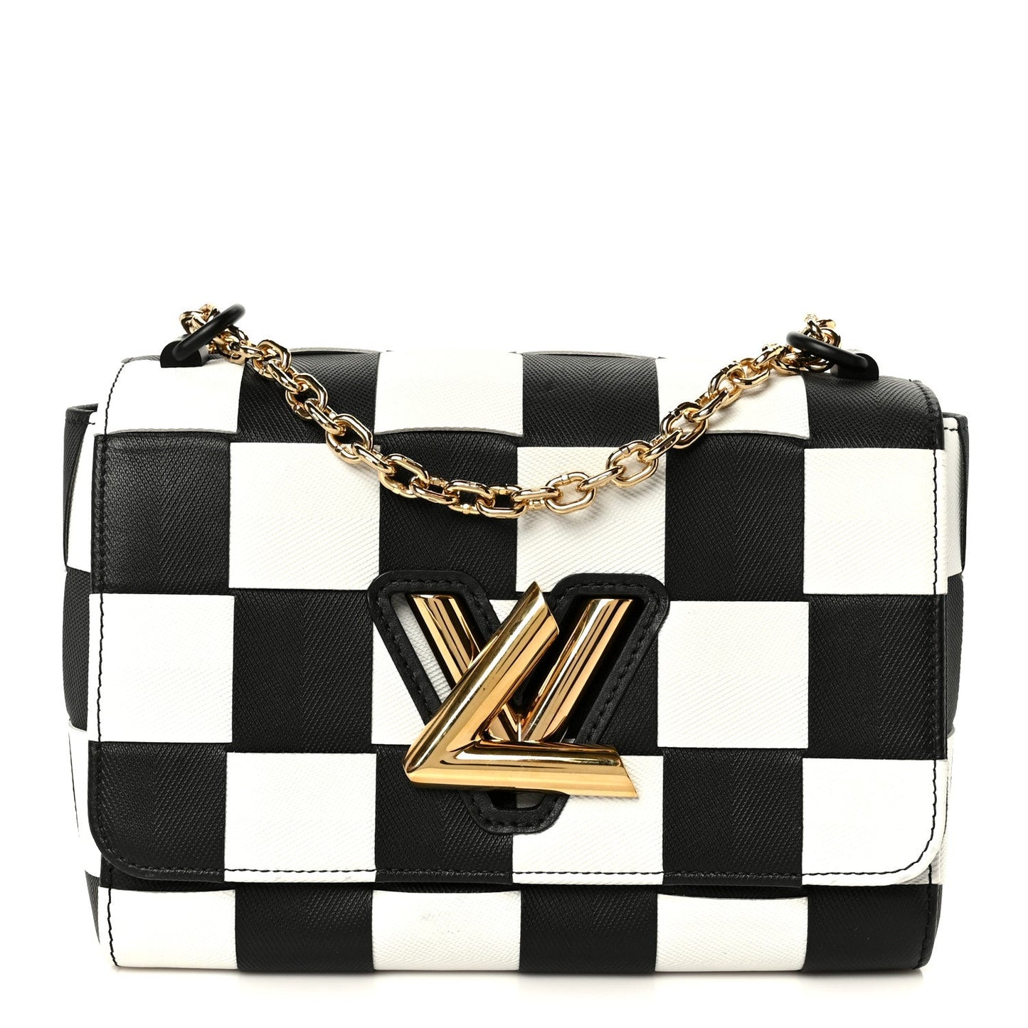 Calfskin Damier Tressage Twist Shoulder Bag MM Black White