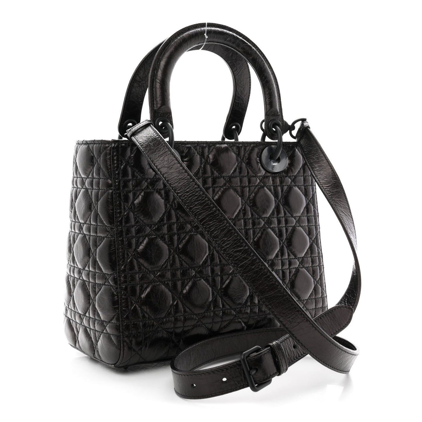 Crinkled Calfskin Cannage Medium Lady Dior Black