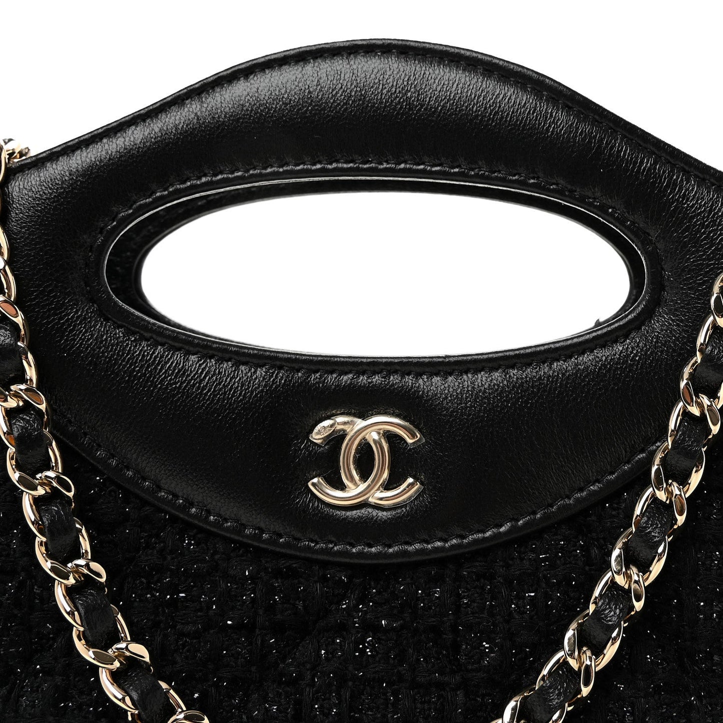 Tweed Shiny Calfskin Quilted Nano 31 Shopping Bag Black