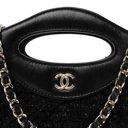 Tweed Shiny Calfskin Quilted Nano 31 Shopping Bag Black