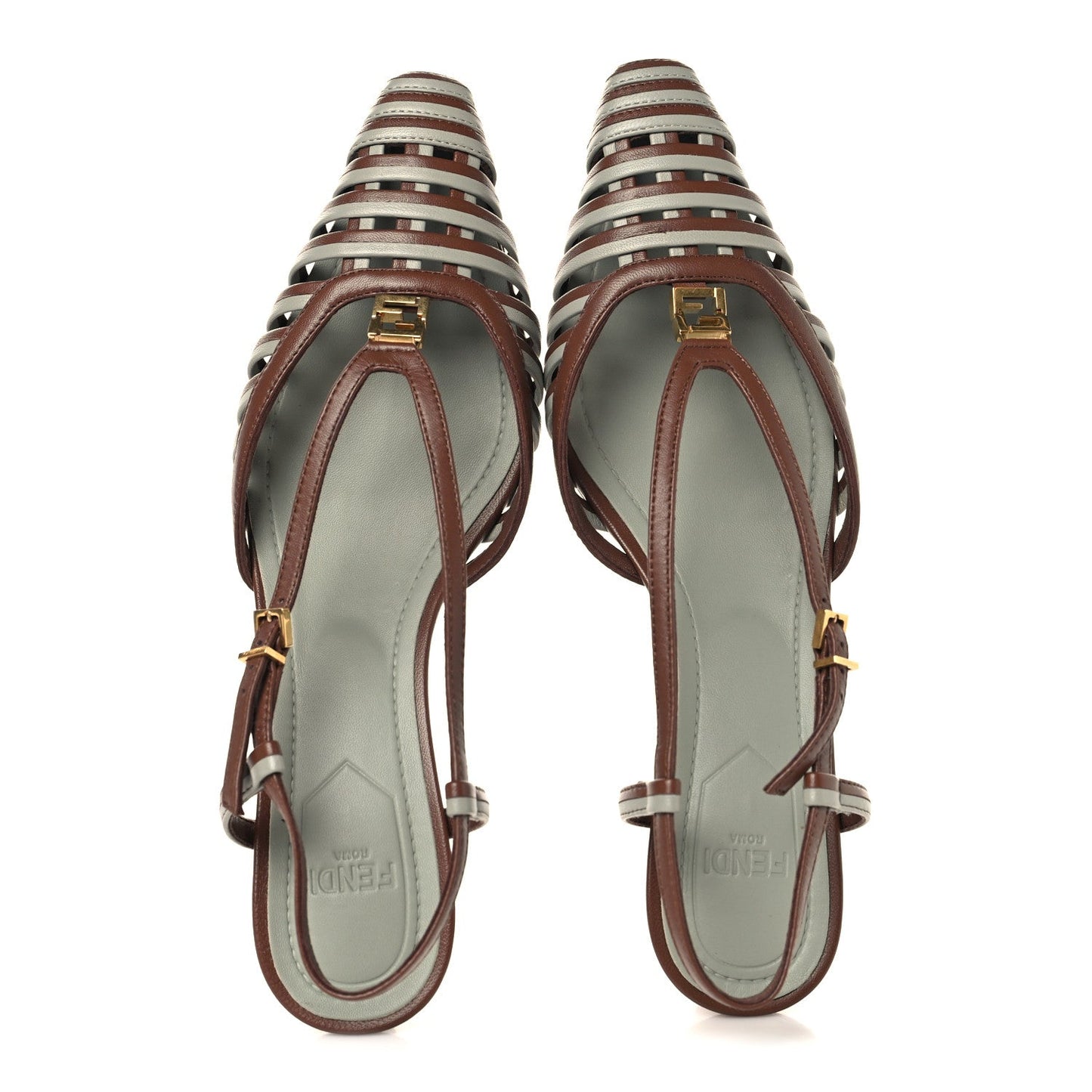 Lambskin FFold Slingback Sandals 37 Gianduia Matcha Latte