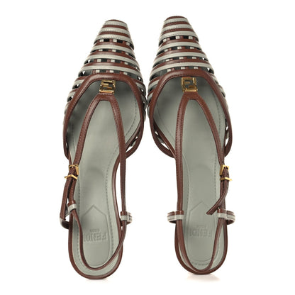 Lambskin FFold Slingback Sandals 37 Gianduia Matcha Latte