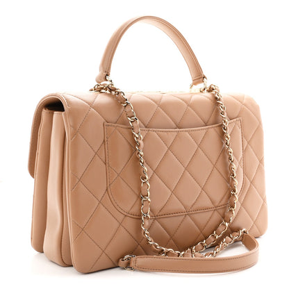 Lambskin Quilted Medium Trendy CC Flap Dual Handle Bag Camel
