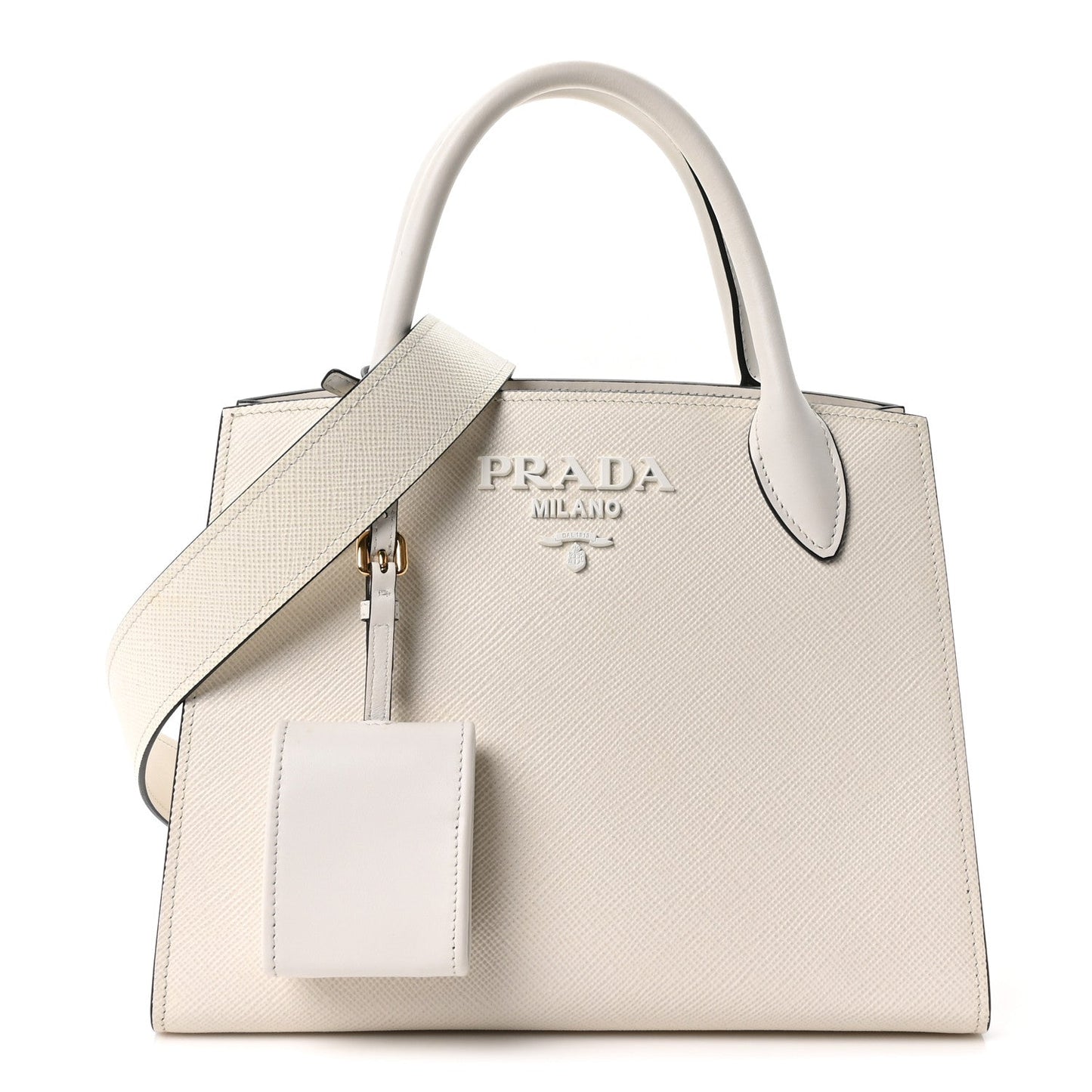 Saffiano Cuir Calfskin Small Monochrome Top Handle Tote White