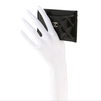 Patent Quilted Card Holder Dark Grey