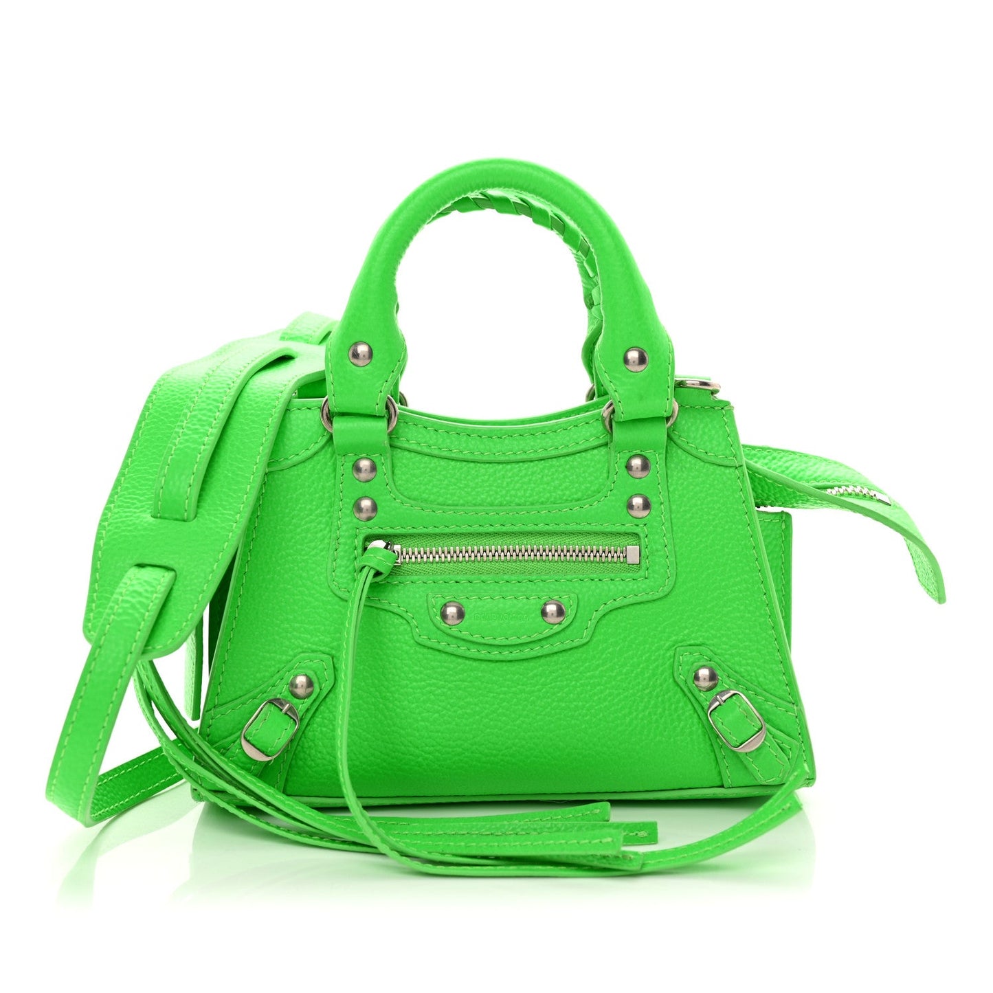 Grained Calfskin Neo Classic Silver Hardware Nano City Crossbody Fluo Green