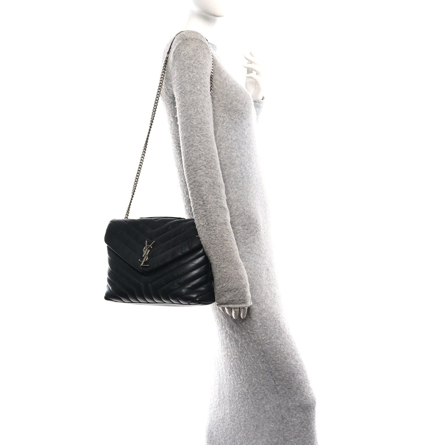 Calfskin Y Quilted Monogram Medium Loulou Chain Satchel Black