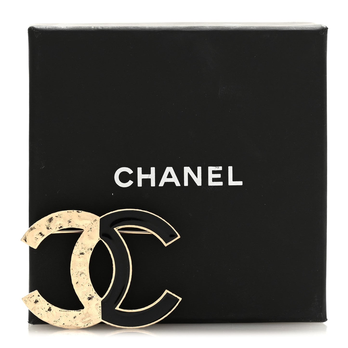 Metal Enamel CC Brooch Black Gold