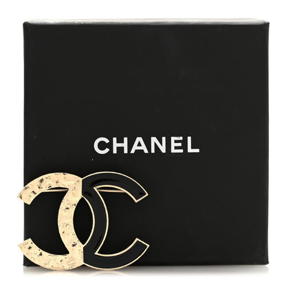 Metal Enamel CC Brooch Black Gold