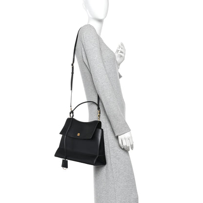 Natural Smooth Calfskin Medium Nano Top Handle Handbag Black