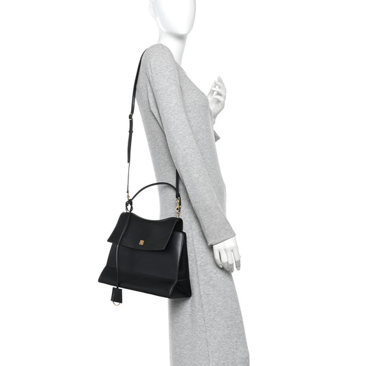 Natural Smooth Calfskin Medium Nano Top Handle Handbag Black