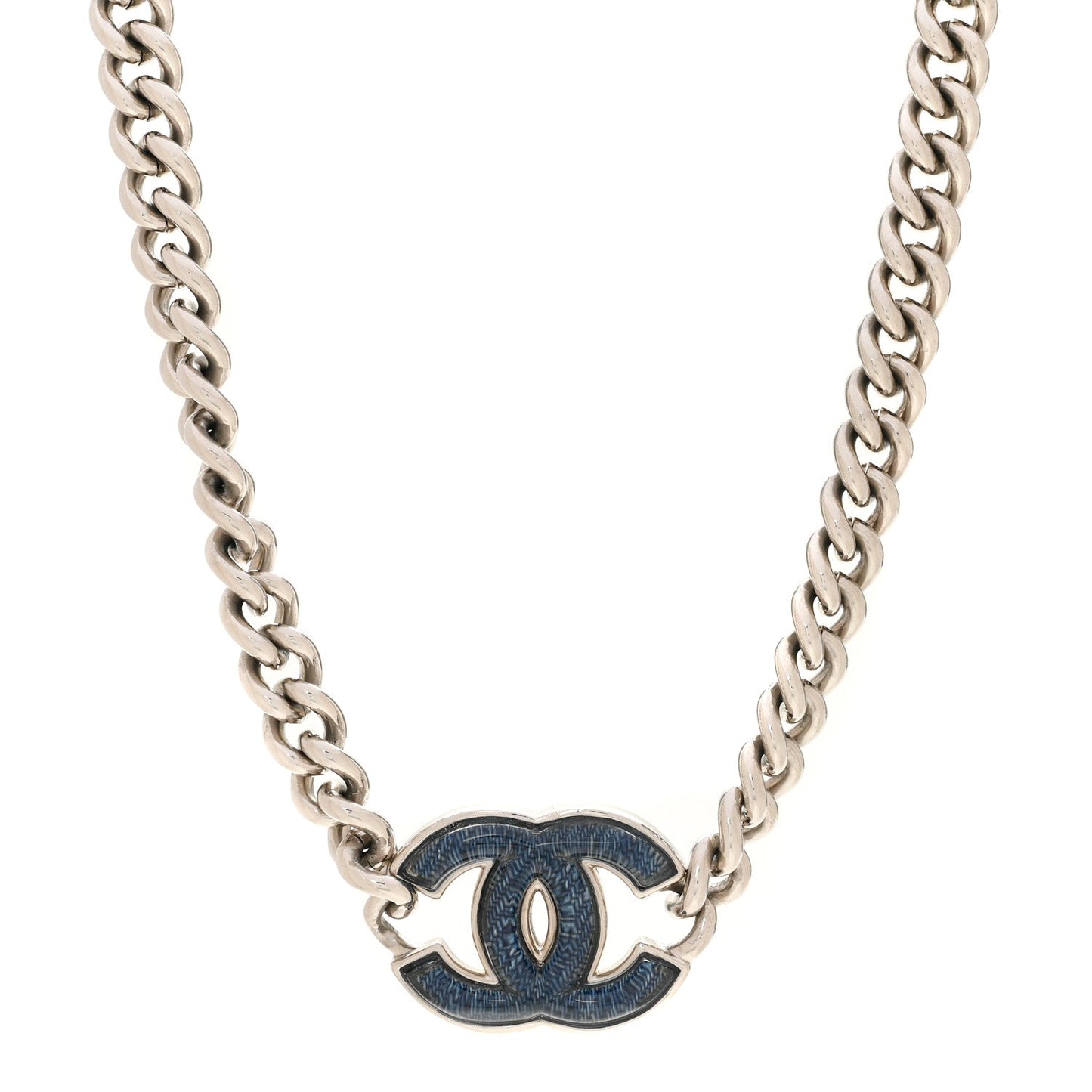 Enamel CC Chain Choker Silver Blue