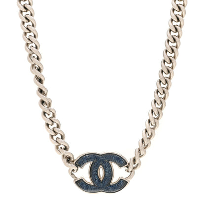 Enamel CC Chain Choker Silver Blue