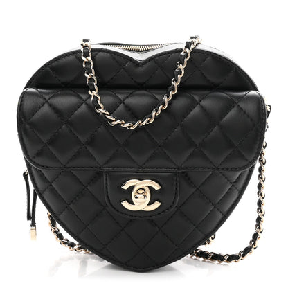 Lambskin Quilted Large CC In Love Heart Bag Black