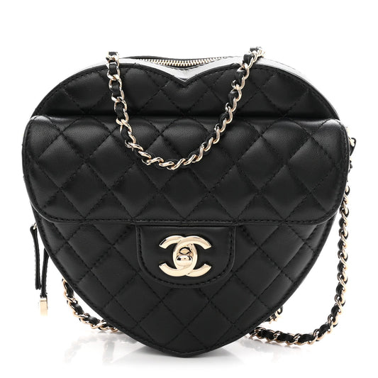 Lambskin Quilted Large CC In Love Heart Bag Black
