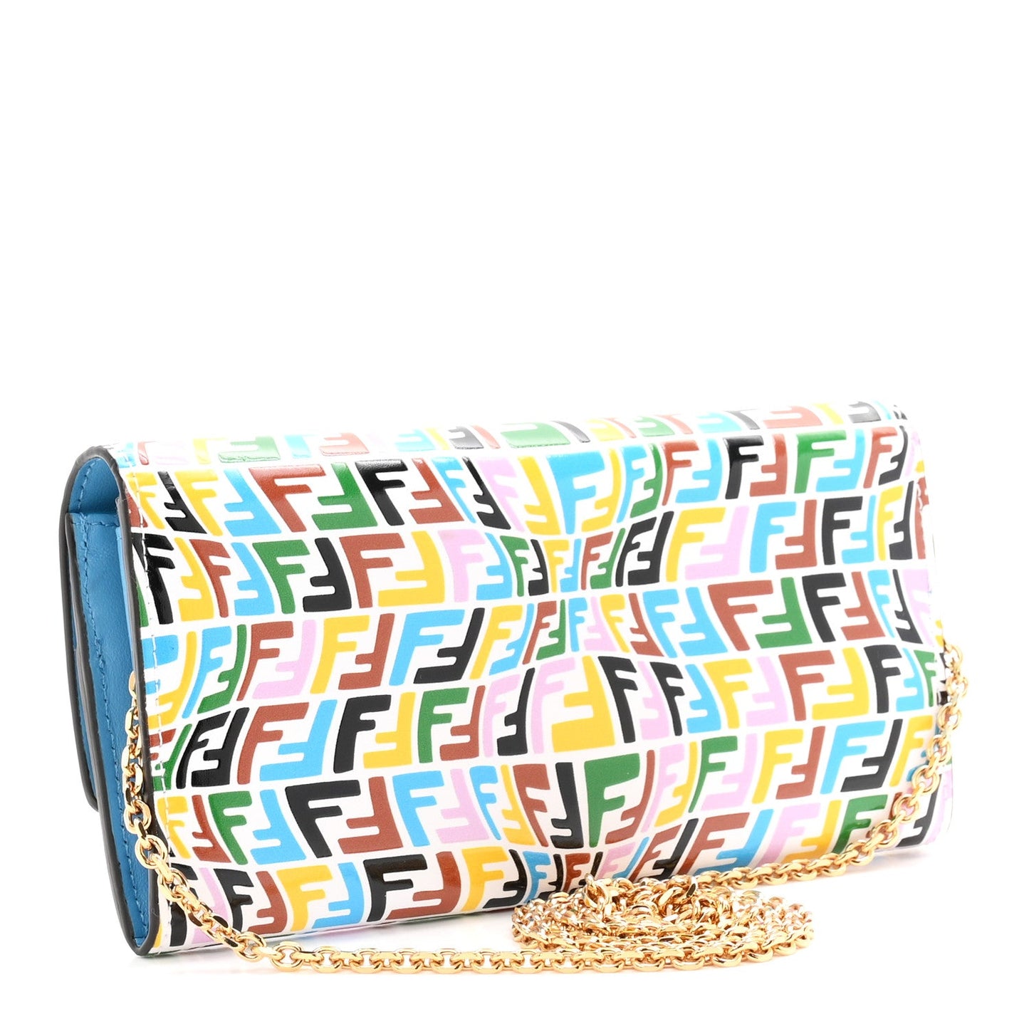 X SARAH COLEMAN Vitello Liberty Ceylon Micro FF Fish Eye Embossed Continental Envelope Wallet On Chain Multicolor Cyber Blue