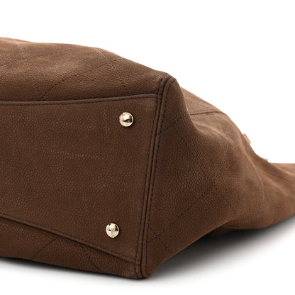 Grained Nubuck Calfskin Quilted Maxi Shopping Bag Dark Brown