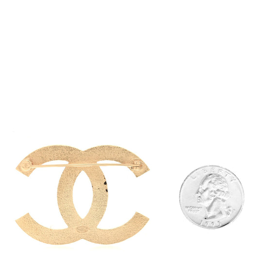 Metal Enamel CC Brooch Black Gold