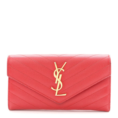 Grain De Poudre Matelasse Chevron Monogram Flap Wallet Red