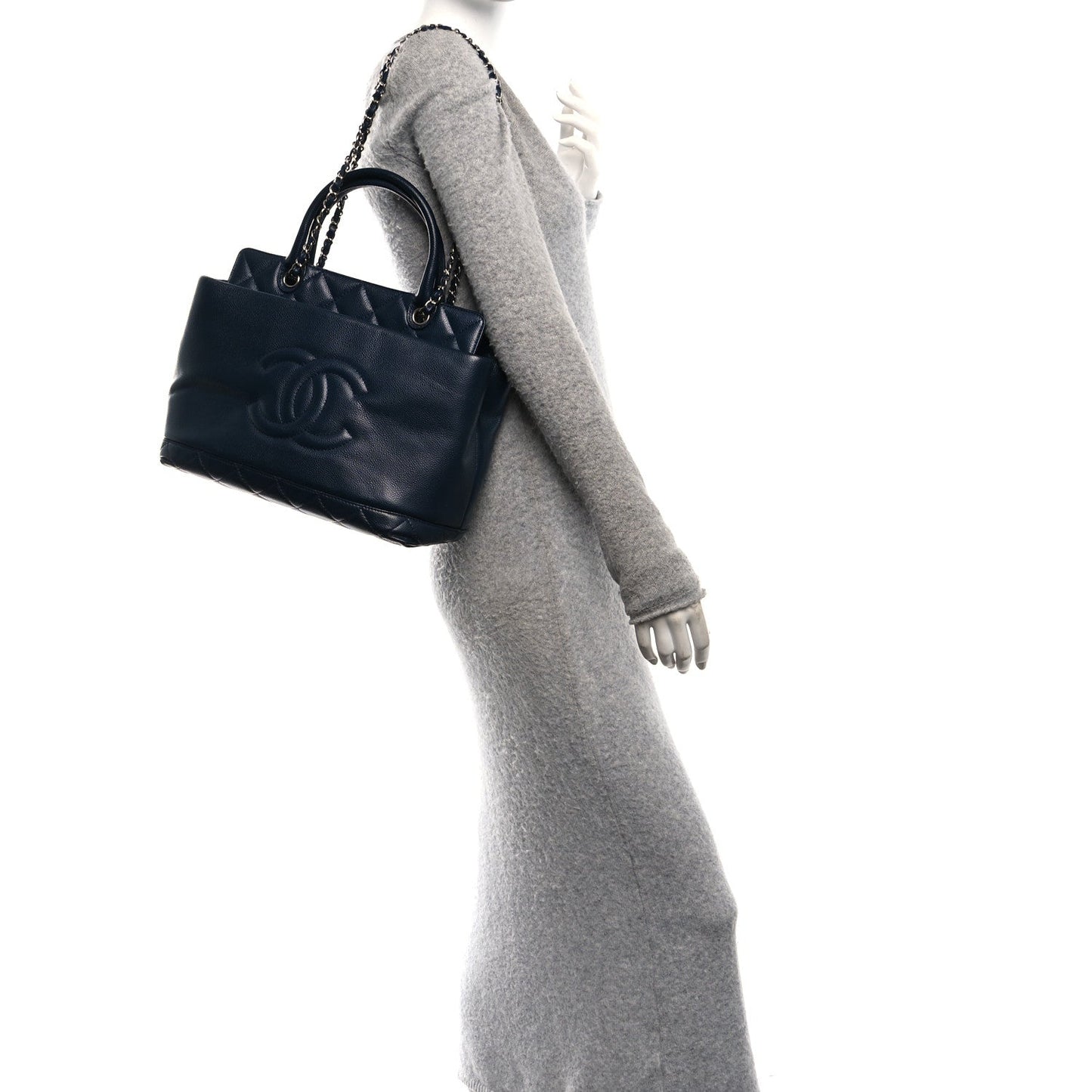 Soft Caviar CC Medium Top Handle Tote Navy Blue