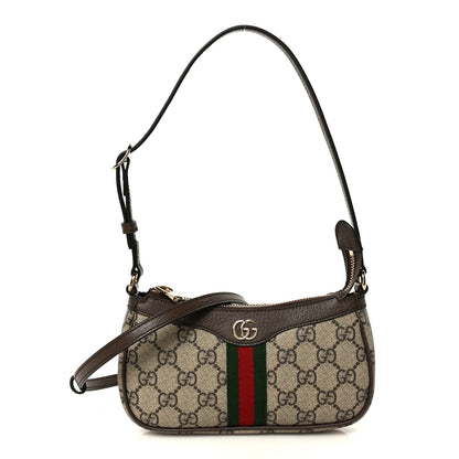 GG Supreme Monogram Textured Dollar Calfskin Web Mini Ophidia Shoulder Bag Beige Ebony New Acero